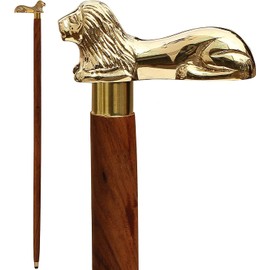 Sanahill 37.2 Brown Wooden Walking Stick - Wood Cane with Golden Lion Brass Handle - Unique Vintage Look Decorative Gentleman Walking Sticks and Canes 37" Walking Cane