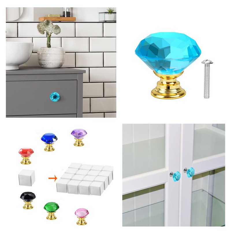Crystal Drawer Knobs from Hotooldo -30mm Gold Base Glass Drawer