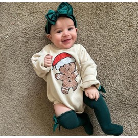 KtwHarnu Newborn Baby Boy Girl Christmas Outfit Oversized Gingerbread Embroidery Sweatshirt Bubble Romper Bodysuit (A-Apricot, 0-3 Months)