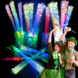 SHQDD 28 PCS Glow Fiber Wands Sticks, New Year's Glow Sticks, LED Light Wands, Glow in The Dark Party Supplies, Fiber Optic Wands, LED Flashing Sticks, Fiber Optic Light Wand Stick for Party