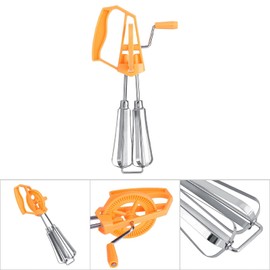 Egg Beater,Rotary Hand Whip Whisk Stainless Steel Egg Beater Mixer Cooking Tool [Orange]