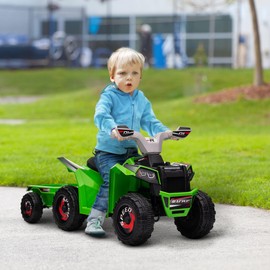 Aosom Kids ATV Quad Car with Back Trailer, 6V Kids Electric Car with Forward Backward Function, Wear-Resistant Wheels for Toddlers Ages 18-36 Months, Green
