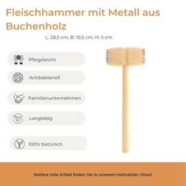 HOFMEISTER® Meat Hammer with Metal, Natural Product, 28.5 cm, Plastic-Free, Durable Meat Tenderiser Knocks Every Cutter, Soft, Solid Meat Tenderiser, Schnitzel Tenderiser