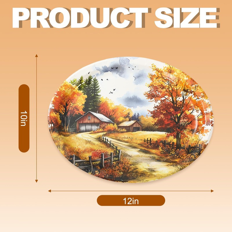 50 Pcs Fall Paper Plates 12 Inch Large Watercolor Landscape