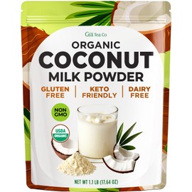 Gya Tea Co USDA Organic Coconut Milk Powder 1.1lb (17.64 Oz) - Blends Smoothly, Delicious Keto-Friendly Dairy Free Vegan Creamer for Coffee, Tea, Smoothies, Baking & Curry. Non-GMO, Gluten Free