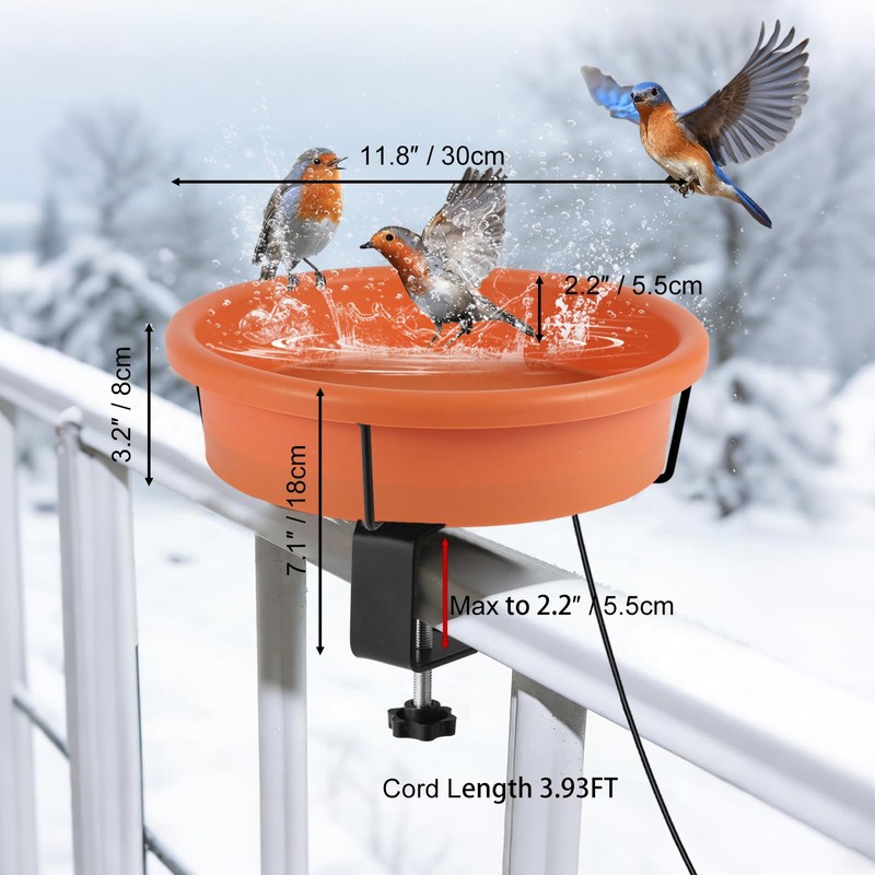 HRAYLTOP Deck Mounted Heated Bird Bath for Outdoors for Winter,