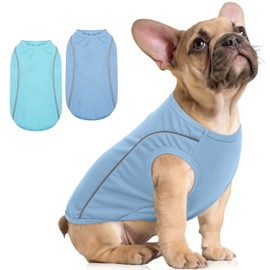 PUMYPOREITY 2Pack Mesh Dog Shirt, Dog T-Shirt with Reflective Strip Safety for Night Walking, Soft Breathable Stretchy Tank Top Vest, Stretchy Pet Shirt, Blue, M