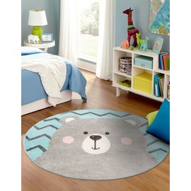 Unique Loom Whimsy Collection Area Rug (Round 5' 3" x 5' 3", Blue/ Ivory)