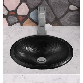 Monarch Abode 17-inch Hand Hammered Matte Black Oval Drop-in Bathroom Sink, Bathroom Sink Drop-in, Top Mount for Powder Room, Home Restroom or Guest Bath