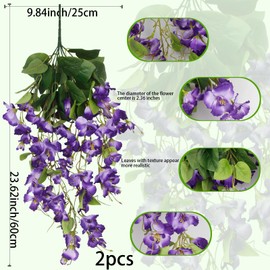 GhuaH 2 Pcs Fake Hibiscus Flowers Artificial Hanging Flowers Plants for Outdoors Realistic UV Resistant Spring Summer Decor Purple Silk Faux Flowers Trailing Vines for Front Door Porch Outside