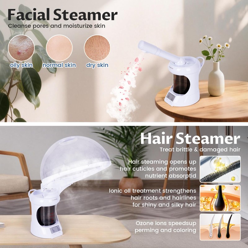 Wuissvnb 2 in 1 Hair Steamer, Facial Steamer for Care