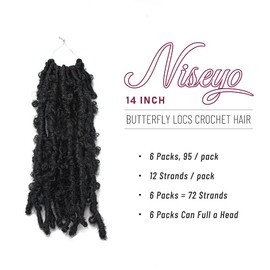 Niseyo 14 Inch Butterfly Locs Crochet Hair 6 Packs Pre Looped Handmade Distressed Faux Locs Crochet Braids (1B)
