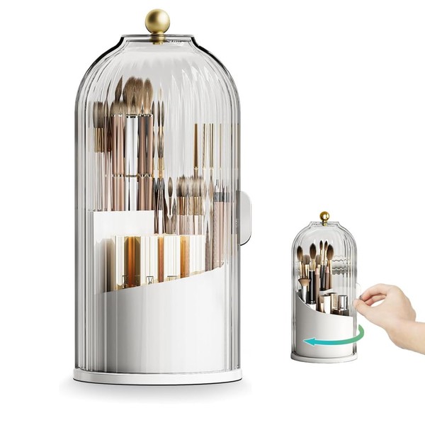 Primst Makeup Brush Holder Case, 360° Rotating Cosmetic Organizer with