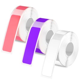 3 Rolls Label Maker Tape for Phomemo D30, 12x40mm Self Adhesive Label Tape Waterproof Thermal Paper Stickers Roll Thermal Labels for Office Home School Supplies (White, Purple, Pink)