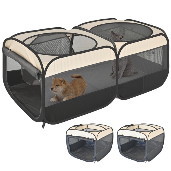 2-in-1 Pop Up Cat Playpen, Detachable into 2 Separate Pens