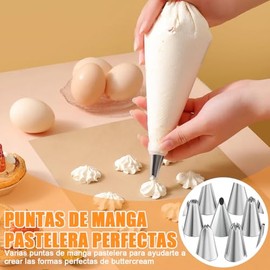 Kit 34 Piezas Mangas Pasteleras y Boquillas para Pastelería,Con 24 Boquillas,2 Manga Pastelera Reutilizable,3 Raspador de Pastel,2 Convertidores,2 Bridas para Manga Pastelera y 1 cepillo de limpieza