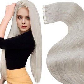 LaaVoo Blonde Tape in Hair Extensions Human Hair 28 Inch Long Invisible Hair Extensions Tape in Platinum Blonde Tape in Human Hair Extensions for Women 20pcs 50g