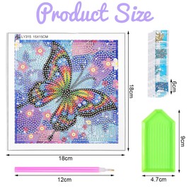 Wishstar Diamond Painting Butterfly Children, Diamond Painting with Wooden Frame, 5D DIY Set Butterflies, Diamond Painting Pictures, Girls Arts Craft for Gift, Home Room, Wall Decoration, 18 x 18 cm