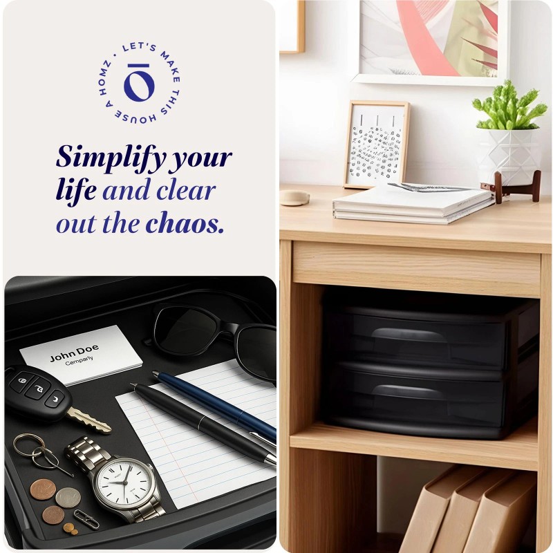 Homz Plastic 2 Drawer Medium Storage Cart, Black Frame with