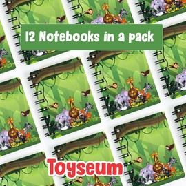 Toyseum 12 x Mini Animal Notebooks, Jungle Party Bag Fillers for Kids, A7 Pocket Size, 160 Pages, Themed Small Gift Stationery Favours, Notepads for Childrens School Prizes, Pack of 12