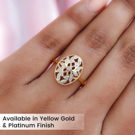TJC White Diamond Floral Ring Sterling Silver Rings for Women | Engagement Rings Women with Yellow Gold Plated Ring | Promise Rings for Couples | April Birthstone, Size L