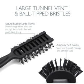 Baasha Hair Brush, Vented Brush for Blow Drying, Mens Short Hair Brush with Ball Tipped Bristles, Best for Wet or Dry Hair - Black