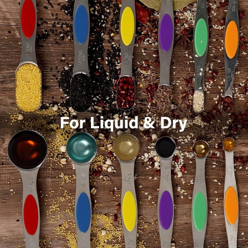 ChefAide Stainless Steel Magnetic Measuring Spoons Set, Upgraded Extended Set