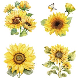 GORGECRAFT 4PCS Sunflower Window Cling Static Flower Butterfly Glass Sliding Door Sticker Clings Vinyl Alert Film Bedroom Bathroom Anti-Collision Decals for Prevent Stop Birds Dogs Pets Strikes