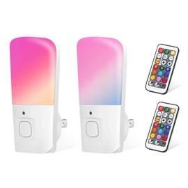 LOHAS Kids Night Light Plug in, RGB 9-Color Changing, Home Decor, Dimmable, LED Bright Wall Light Switch, Small Girls Remote Lights, Soft White, Daylight for Kids Room Bedroom Hallway Bathroom, 2 Pack