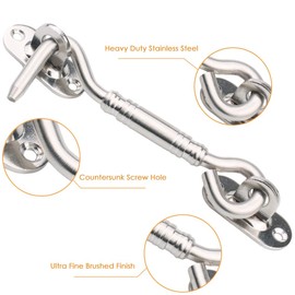 Stainless Steel Cabin Hook, Tiberham Heavy Duty Eye Latch Lock, Swivel Gate Door Shed Catch Window Brace Silent Holder with Mounting Screws, 105 mm/4.1 inch, Pack of 2