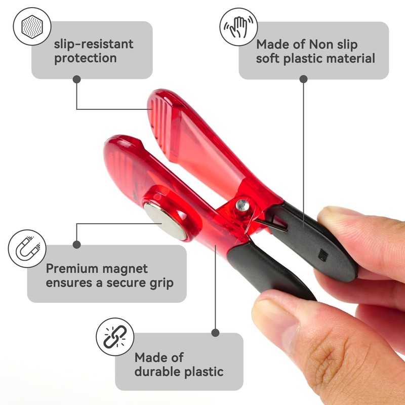 Yi Concept Magnetic Clips Set - Modern Plastic Clips, Red,