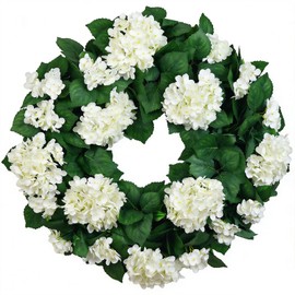 27" Hydrangea Wreath for Front Door – All-Season Wedding Décor with Lamb’s Ear Leaves & Hydrangea Blooms – Spring/Summer Farmhouse Style, Perfect Year-Round Decoration (White Hydrangea, Extra Large)