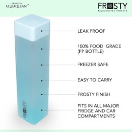Aquaqlean Frosty Food Grade SQUARE Reusable Plastic Fridge Water Bottle I Gift Set I Leak Proof I BPA Free I Ideal for Gym, Office, Home, Travel, College (Set of 6, Each 1 Ltr, Multi-Colour)