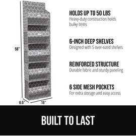 GORILLA GRIP Over The Door Organizer Storage, 5 Deep Hanging Shelves, Holds 50lbs, Closet Organizers Shelf for Bedroom, Shoes, Bathroom, Nursery, Dorm