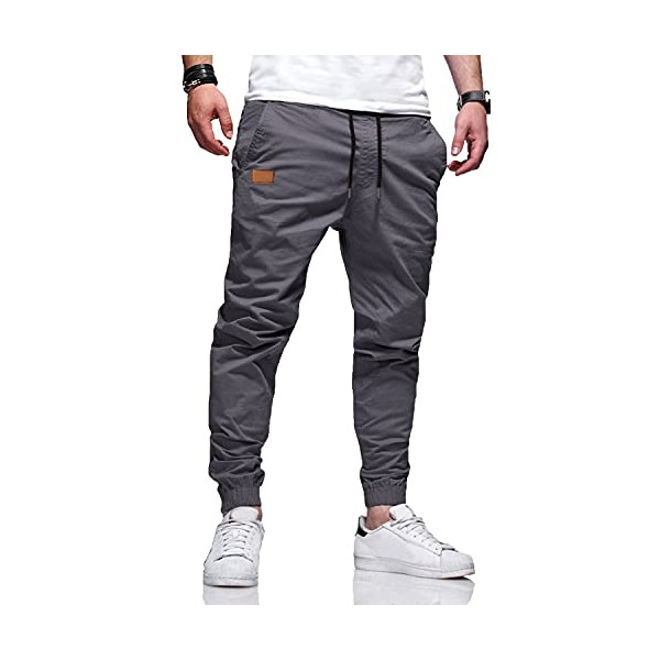 Men's Fashion Casual Jogger Trousers Sweatpants - Cotton Drawstring Workout Running Cargo Athletic Long Pants Dark Grey