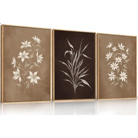 LHIUEM Large Vintage Neutral Botanical Framed Wall Art Set,Brown and Black Flower Wall Decor,Nature Wildflower Artwork,Rustic Plant Floral Art Prints for Living Room,Bedroom,Farmhouse - 24"x36"x3
