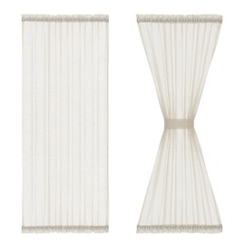 FMFUNCTEX Linen Sheer French Door Curtain Panels 72 Inch Long Flax Linen Double Window Draperies for Front Sliding Glass Door, Rod Pocket, 2 Panels