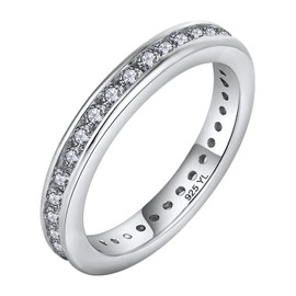 YL Eternity Ring 925 Sterling Silver 5A Cubic Zirconia Engagement Rings for Women, Silver, Cubic Zirconia