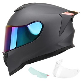 RSYSO DOT Full Face Motorcycle Helmet DOT Approved Motorbike Racing Street Bike Lightweight Helmet for Adult Matte Gray, L