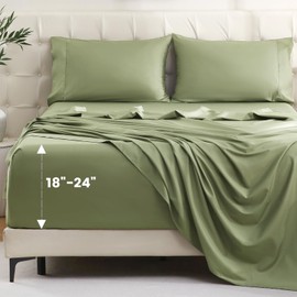 Bedlifes King Sheet Set, Extra Deep Pocket 18-24 Inches,1000Thread Count 100% Egyptian Cotton, Soft and Breathable Sateen 4-Piece,Olive Green