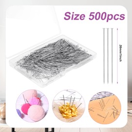 500pcs 26mm Sewing Pins, Straight Pins Wig Pins Stainless Steel Tailor Needles Head Pins Fine Straight Satin Pin for Quilting Jewelry Crafts Sewing Projects