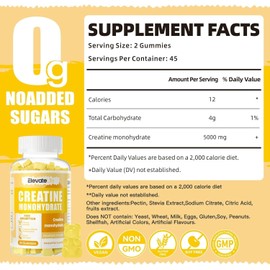ElevateLife Creatine Monohydrate Gummies 5000mg for Men & Women Chewable 90