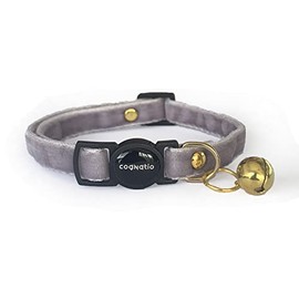 Cognatio Safety Quick Release Cat Collars,Double Velvet with Bell Available in a Range Colors,Perfect for Your Kitty, Adjustable 20-30 cm (20-30cm, Light Grey)