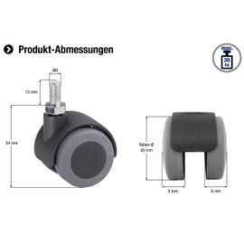 Meister Double Roll ✓ with Screws ✓ TPR Wheels ✓ Soft Tread ✓/Friction Bearing/Transport Roller Furniture Roller Container | Parquet Reel, 802210