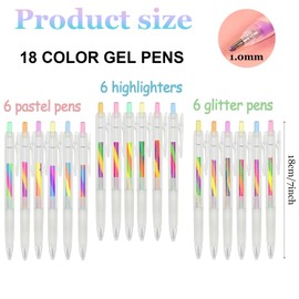 Xinghonyac 18 Pcs Rainbow Glitter Gel Pens, Kawaii Swirl Color Changing Pens, Mixed Pens with Glitter Crystal Pastel for Doodling Drawing Scrapbooking, Class Notes Journaling, DIY
