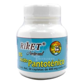 Vitamina B5 Ácido Pantoténico 30 Capletas De 400 Mg Riket Sabor Sin Sabor