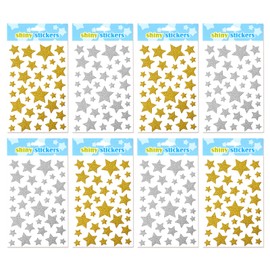 Jactales Glitter Star Puffy Stickers - Gold & Silver Foam Star, Easy Peel & Stick On, Small Stars for Kids Crafts & Christmas, Adhesive Shiny Star Shape 8 Sheets