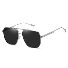 WDZAYXC Polarised Metal Frame Polygon Sunglasses for Men and Women, UV Protection, Silver/black