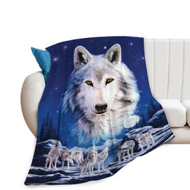 White Wolf Blanket Super Soft Cozy Wolves Fleece Throw Blanket Lightweight Plush Wildlife Animal Bedding Blanket Gifts for Men Women Kids Girls Boys Bed Decor 40''X50''
