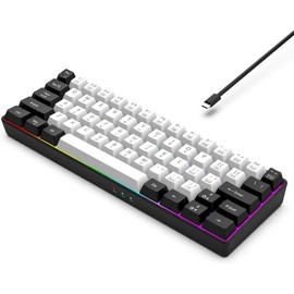 60% Wired Gaming Keyboard, RGB backlit Mini Keyboard, Waterproof compact 61-key Gamer Keyboard, Typist, travel, easy to carry on business (black and white)